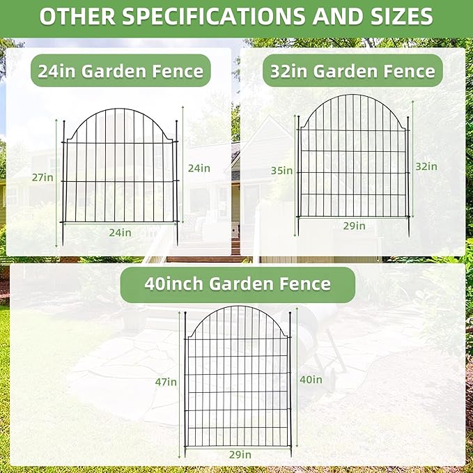 Decorative Metal Garden Fence 10 Panels, 32in (H) x 23.6ft (L) No Dig Dog Fence Outdoor for Yard, Temporary Rustproof Metal Wire Rabbit Dog Garden Border Fencing for Patio