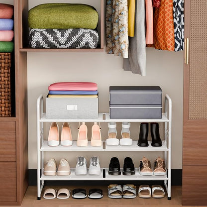 SUFAUY 3-Tier Shoe Rack, Closet Metal 33" Wide Shoe Rack Organizer Heavy Duty, Stackable, White