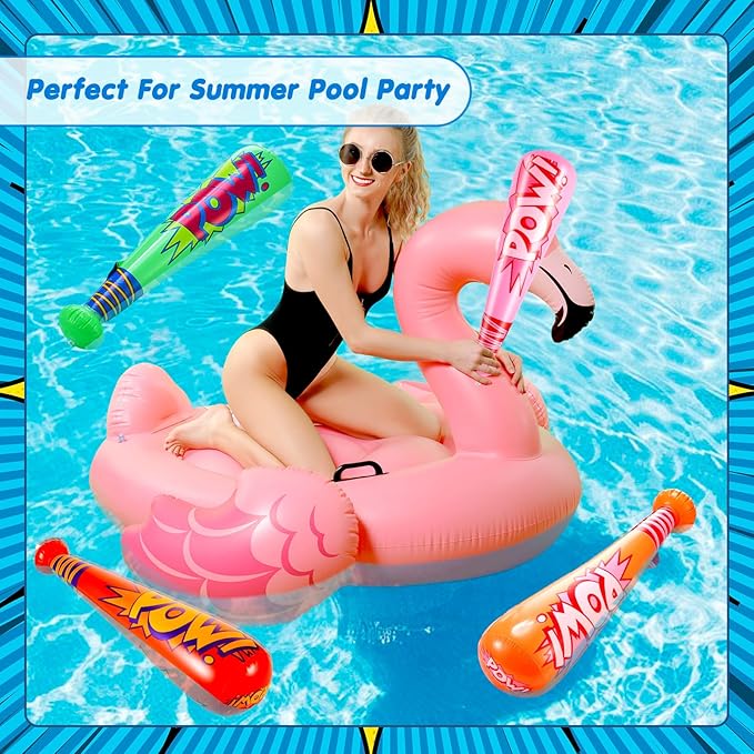 Seematn 100 Pcs Pow Inflatable Baseball Bats 17 Inch Inflatable Blow up Bats for Kids Carnival Game Prizes Bulk Baseball Party Favors Carnival Hero Sports Prizes (Mixed Color)
