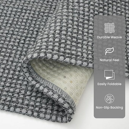 Braided Runner Rug 3x12 Ft Washable Runners for Hallways Non Slip Rubber Backed Kitchen Runners Cotton Long Entryway Runner Indoor, Woven Carpet for Hall Kitchen Entryway, Dark Grey/Grey
