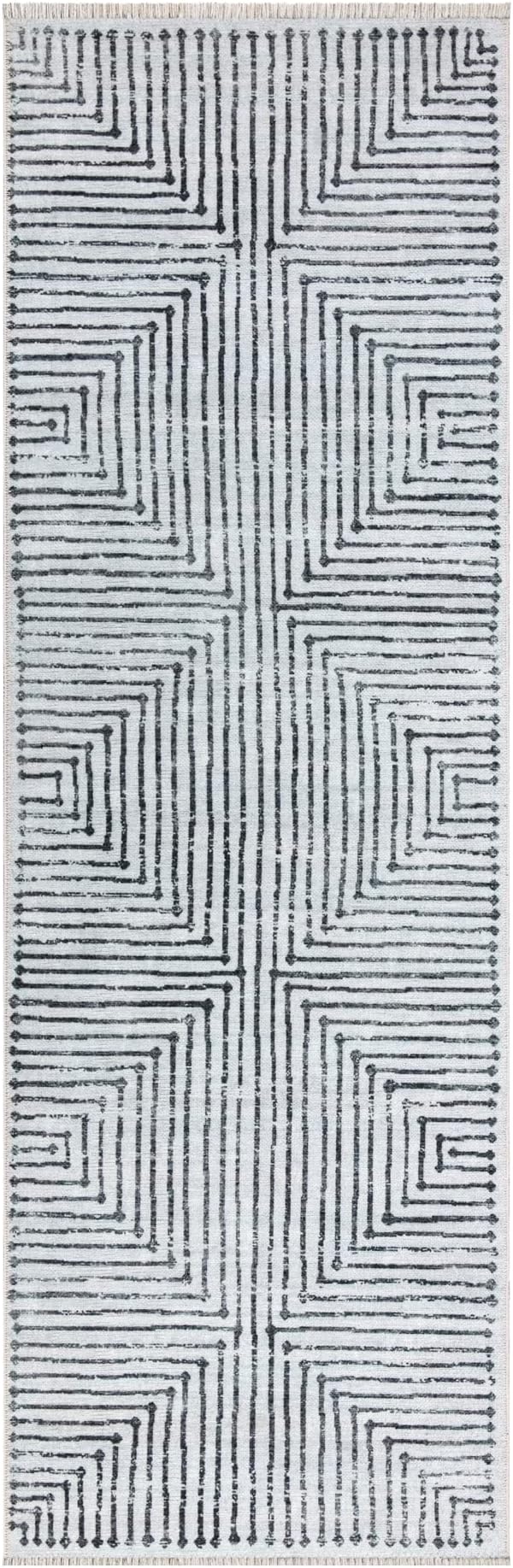 Bloom Rugs Caria Washable Non-Slip 10 ft Runner - Ivory/Black Striped Runner for Entryway, Hallway, Bathroom, and Kitchen - Exact Size: 2'6" x 10'