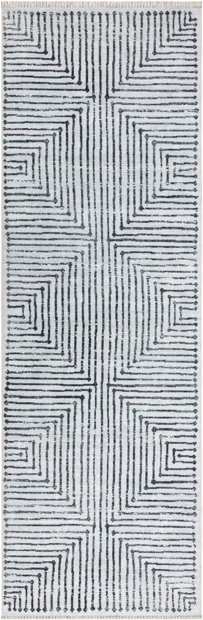 Bloom Rugs Caria Washable Non-Slip 12 ft Runner - Ivory/Black Striped Runner for Entryway, Hallway, Bathroom, and Kitchen - Exact Size: 2'6" x 12'