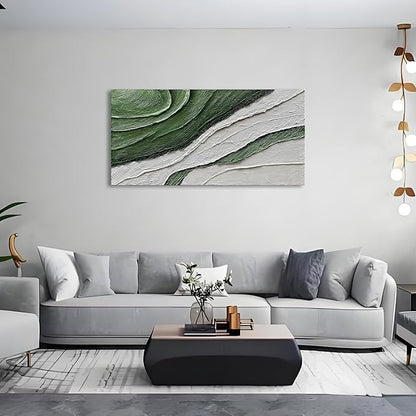 Art Hand-Painted Green Texture Oil Painting Modern Abstract Canvas Art Home Wall Decoration 24x48 inches