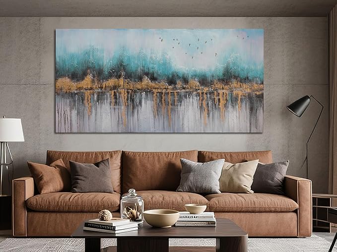 Ardemy Abstract Canvas Wall Art Teal and Gold Paintings Wall Decor Bedroom Large Pictures Textured Artwork for Walls Home Office Living Room 58"x29"