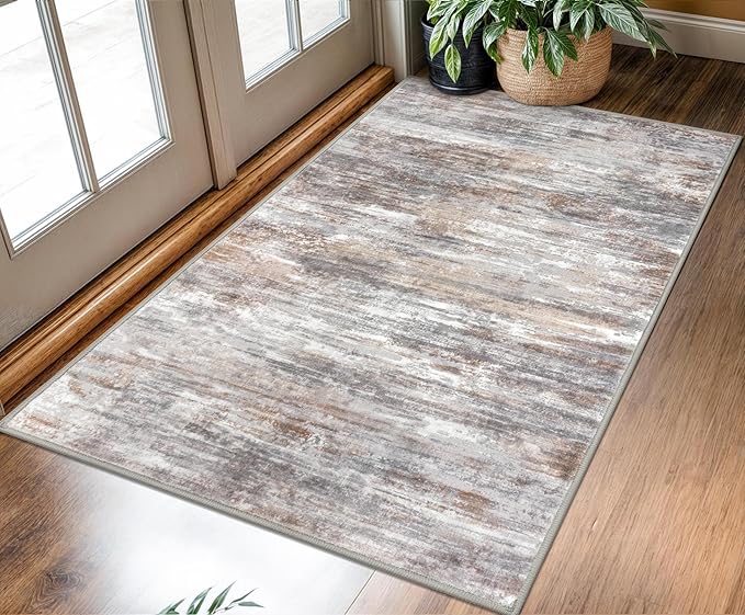 KOZYFLY Modern Abstract 3x5 Area Rug Washable Bedroom Rug Multi Grey, Throw Entry Mat Non-Slip Stain Resistant Carpet Dining Room Rug with Soft Low Pile for Living Room Kitchen Bath Office