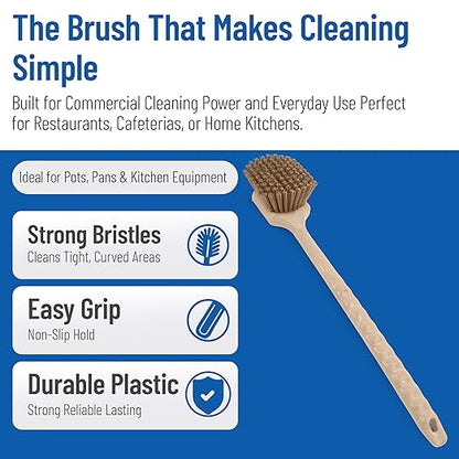SPARTA 40501EC25 Plastic Large Scrub Brush, Kitchen Brush, Utility Brush With Long Handle For Cleaning, 20 Inches, Tan, (Pack of 6)