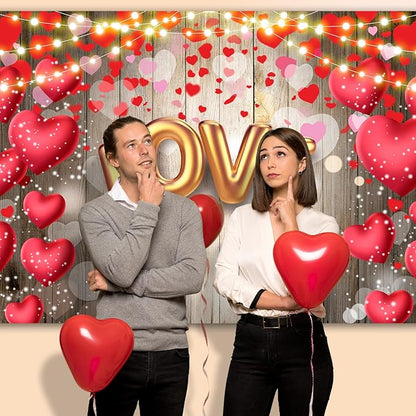 Valentine's Day Backdrop, 7x5FT Red Heart Party Decor