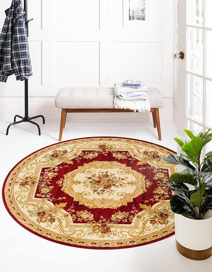 Rugs.com Chateau Collection Rug - 5 Ft Round Red Medium Pile Rug