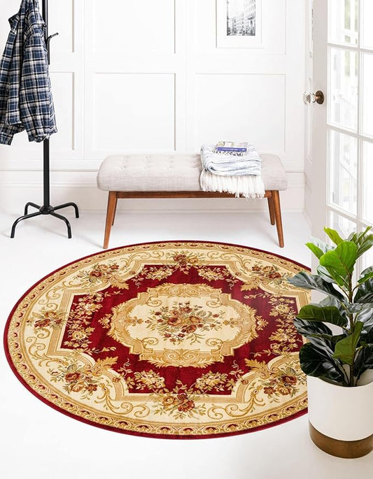 Rugs.com Chateau Collection Rug - 5 Ft Round Red Medium Pile Rug