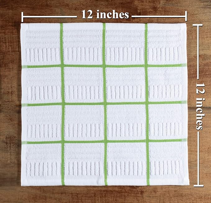 Sticky Toffee Cotton Dishcloths Set of 8, Green and White, 12 x 12 in, Absorbent Reusable Tea Towels and Cleaning Cloths, Oeko-Tex Cotton