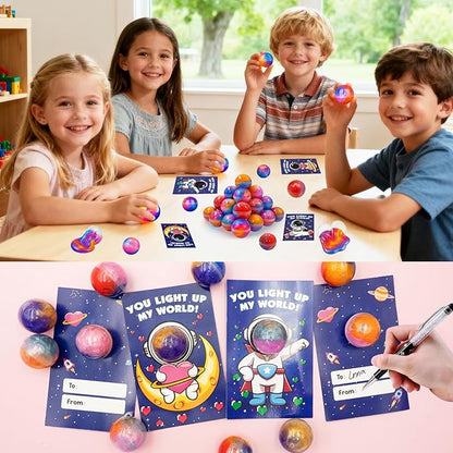 28 Pack Valentines Day Gifts for Kids,Galaxy Slime with Valentines Cards for Kids, Stress Relief Fidget Toys Set, Classroom Exchange Gifts, Valentine's Day Party Favors, School Prizes