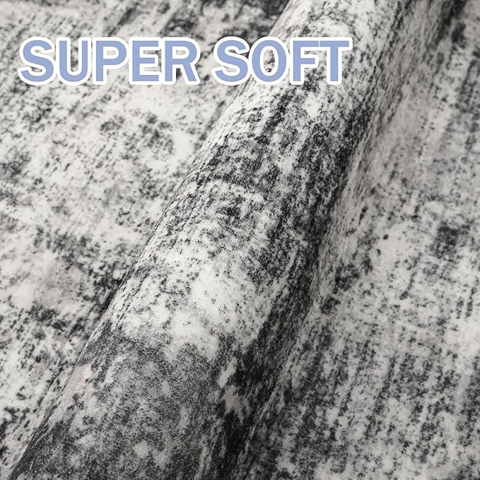 IOHOUZE Abstract Runner Rug 2x10 Ft Washable Runners for Hallways, Non Slip Kitchen Runner Printed Faux Wool Entryway Runner Indoor, Modern Abstract Floor Carpet for Hall Kitchen, Black Gey