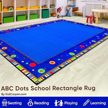 ABC Dots School Rug, 6' x 8'6" Rectangle, Educational Classroom Rug, Kids Learning Play Mat | Area Rug for Bedroom or Playroom