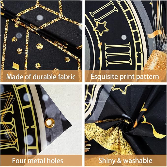 Happy New Year Backdrop,7x5FT 2026 Black Happy New Year Backdrop Party Decor New Year Banner New Year Eve Party Backdrop Supplies