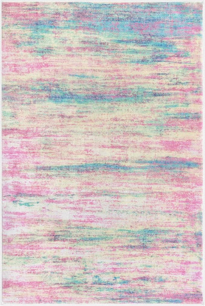 KOZYFLY Pink Nursery Rug for Baby Girl, Washable Thin Area Rugs 5x7 for Kids Bedroom Dorm Playroom, Non-Slip Faux Wool Soft Low Pile Living Room Rug for Dining Room, Kitchen Bathroom