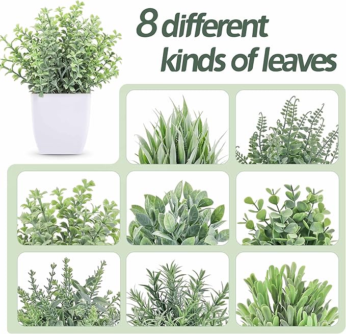 Der Rose 8 Pack Fake Plants Small Artificial Faux Potted Plants for Home Office Farmhouse Bathroom Bedroom Decor Indoor