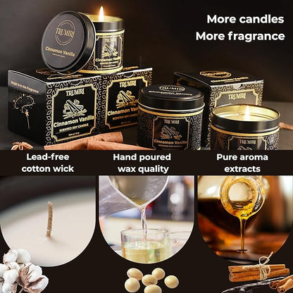 Vanilla Candle with Cinnamon Strong Scented Soy Candel Clean Non Toxic Velas Aromáticas for Women Gift for Fall Christmas Holidays Pack of 3 5Oz Decorative Tin Jars with Lids