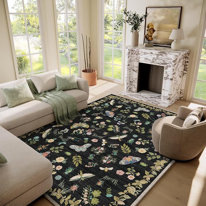 Machine Washable Rugs for Living Room: 6x9 Area Rugs Stain Resistant Non Slip Low Pile Lightweight Soft Carpets Rug for Bedroom Kitchen Dining Room Nursery Kids Room Farmhouse Home Office Indoor