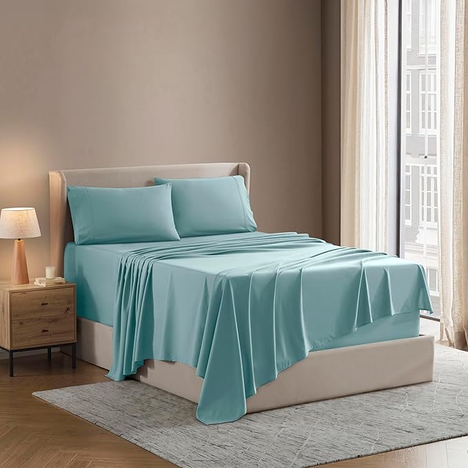 Nestl Full Sheet Set - Luxury 1800 Ultra-Soft Microfiber Full Bed Sheets - Double Brushed - Deep Pockets - Easy Fit - 4 Piece Set - Bedding Sheets & Pillowcases (Full, Light Blue)
