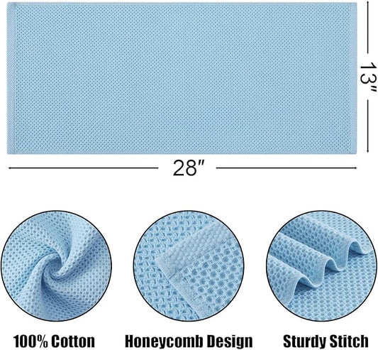Kitinjoy 100% Cotton Waffle Weave Kitchen Towels (13 X 28 Inches, Sky Blue), 12-Pack Super Soft and Absorbent Dish Towels for Drying Dishes, Kitchen Hand Towels