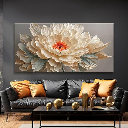 QSQ Large Wall Art For Living Room Yellow Floral Wall Art Decor Modern Canvas Art Wall Decor 29" X 58" Painting White Flower Wall Art For Bedroom Apartment Office Dining Room Home Wall Decoration