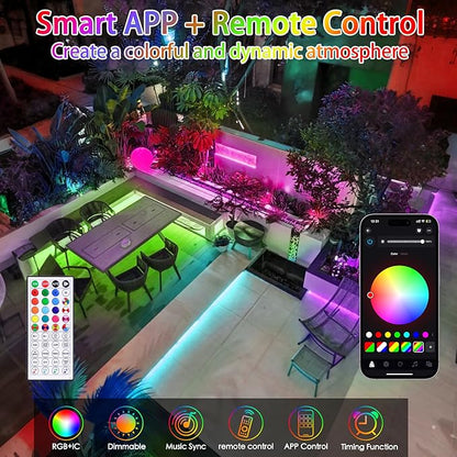 Rope Lights Outdoor Color Changing, 49FT 150 LED Waterproof Fairy String Light Plug in with Remote & APP Controlled, Music Sync Christmas Lighting for Outside Indoor Bedroom Halloween Decor