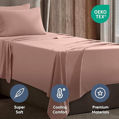 Nestl Twin XL Sheet Set - College Dorm Size - Luxury 1800 Ultra-Soft Microfiber Twin Extra Long Bed Sheets - Deep Pockets - Easy Fit - Extra Soft - 3 Piece Set (Twin XL, Peach Beige)