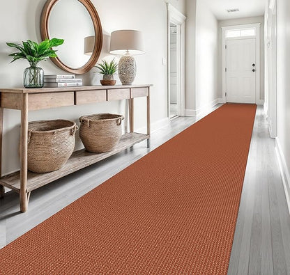 EARTHALL Runner Rug 3x20 Ft Washable Runners for Hallways Extra Long Woven Non Slip Entryway Runner Braided Kitchen Runner Indoor Outdoor Carpet Runners for Hotels, Officel, Stair, Rustic Orange/Tan