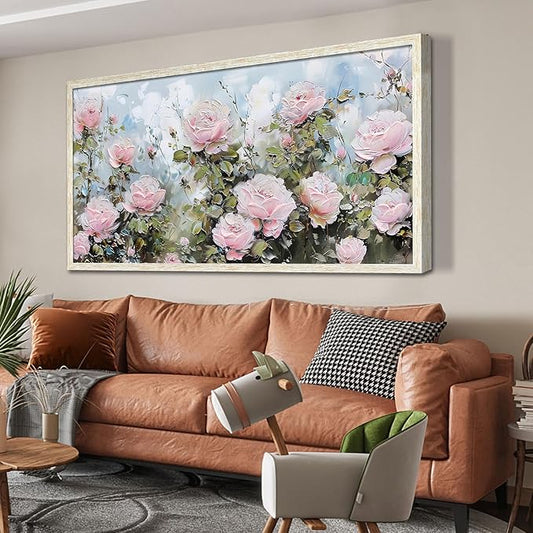 Ardemy Rose Canvas Wall Art for Living Room Floral Framed Pictures Wall Decor Extra Large Paintings Flower Textured Bedroom Artwork Dining Room Home Office Kitchen 40"x20"