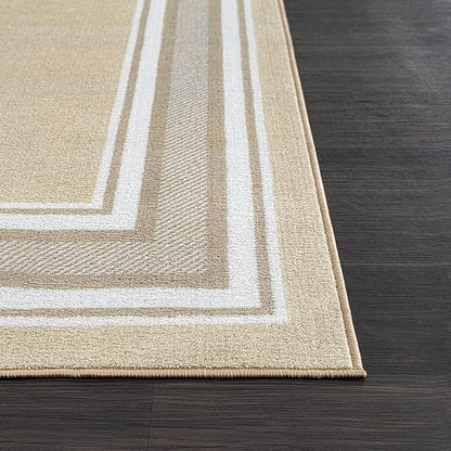 Beverly Rug Non Slip Area Rugs 2x5 Modern Bordered Non Skid Rubber Backing Soft Runner Rug for Living Dining Room Easy to Clean Non Shedding Kitchen Bedroom Indoor Carpet 2 x 5 Beige