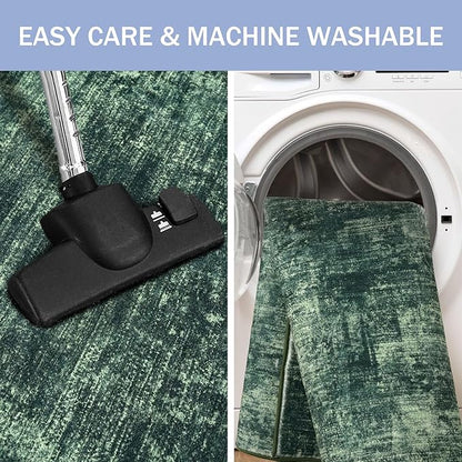 IOHOUZE Abstract Runner Rug 3x20 Ft Extra Long Washable Runners for Hallways, Non Slip Kitchen Runner Printed Faux Wool Entryway Runner Indoor, Modern Abstract Floor Carpet for Hall Stair, Dark Green