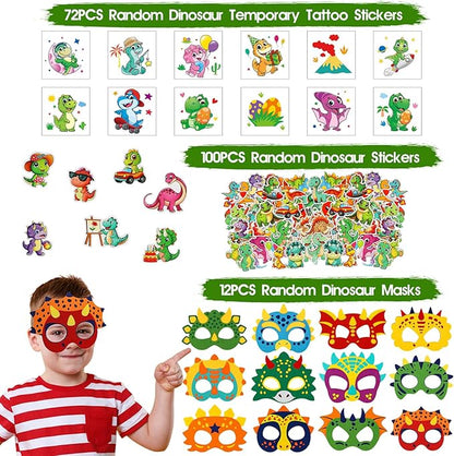 352PCS Dinosaur Party Favors, Dinosaur Birthday Party Decorations Supplies - Stickers Keychains Goodie Bags for Kids Birthday Return Gifts, Dino Slingshot Finger Fidget Toys Bulk