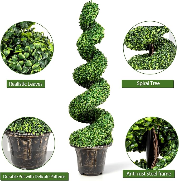 SAFEPLUS 4 Ft Artificial Boxwood Spiral Topiary Tree, Fake Greenery Plants for Indoor or Outdoor
