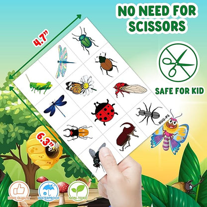 96PCS Bug Temporary Tattoos Pre Cut – Cute Bug Stickers for Kids Toddlers, Ladybug Caterpillar Theme Birthday Party Favors, Spring Summer Decorations, Gifts, Classroom School Prizes (Normal)
