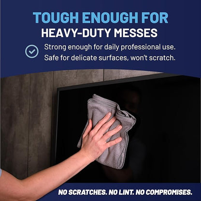 MW Pro Microfiber Cleaning Cloths (12 Pack) | Size 16" x 16"| All Purpose Microfiber Towels - Clean, Dust, Polish, Scrub, Absorbent (Gray)