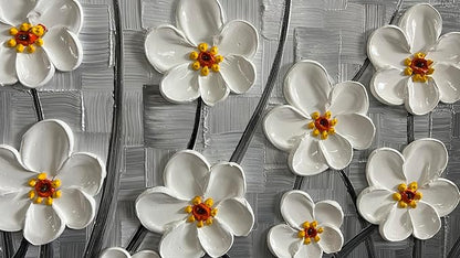YaSheng Art - 24x48inch Abstract Art Painting，Oil Painting on Canvas Texture Black and white flower Oil Painting Hand-Painted Abstract Artwork Canvas Wall Art Paintings Modern Home Decor Art