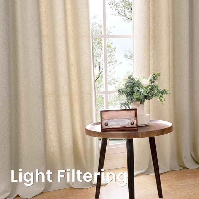 BGment Oatmeal Linen Curtains for Living Room 84 Inch Length 2 Panels, Privacy Textured Window Drapes for Bedroom Farmhouse Light Filtering Curtain with Grommet Top, Each 38 Inch Wide