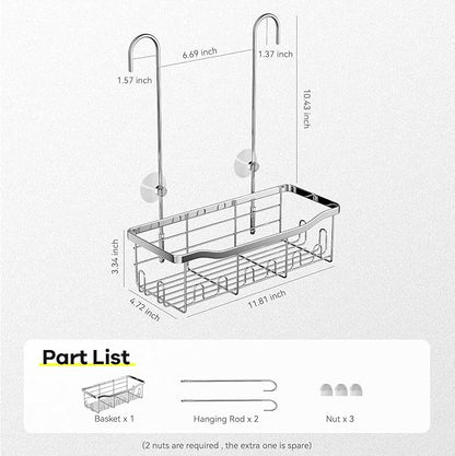 BYT Shower Caddy Hanging, Shower Organizer Hanging for Bathroom, Shower Basket with Hooks, Shower Storage, Shelf, Rack No Drilling for Faucet or Cross Bar (Silver)