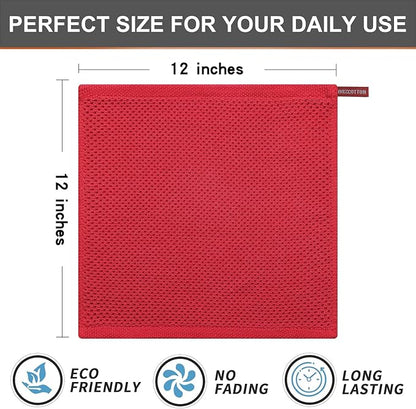 Kitinjoy 100% Cotton Kitchen Dish Cloths, 8 Pack Waffle Weave Ultra Soft Absorbent Dish Towels for Drying Dishes Quick Drying Kitchen Towels Dish Rags, 12 X 12 Inches, Red
