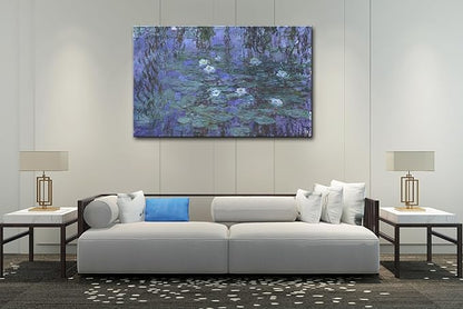 Large Blue Water Lilies by Claude Monet Canvas Wall Art Famous Painting - Classic Artwork Wall Decor Picture Print with Framed for Bedroom Living Room Office -24" x36"