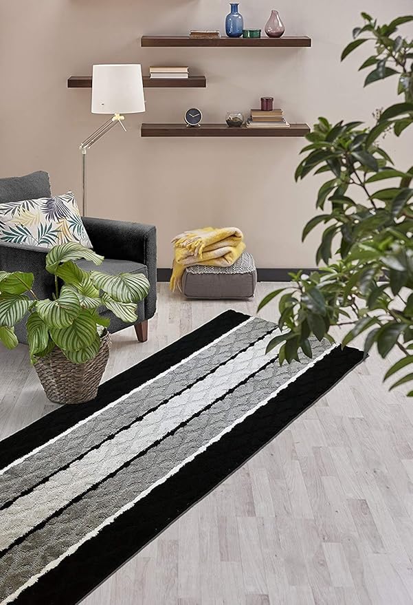 ORFA HOME Custom Cut Hallway Runner Rug, Slip Resistant, 31 Inch Wide X Your Choice of Length, Damask Black, 31 Inch X 30 feet