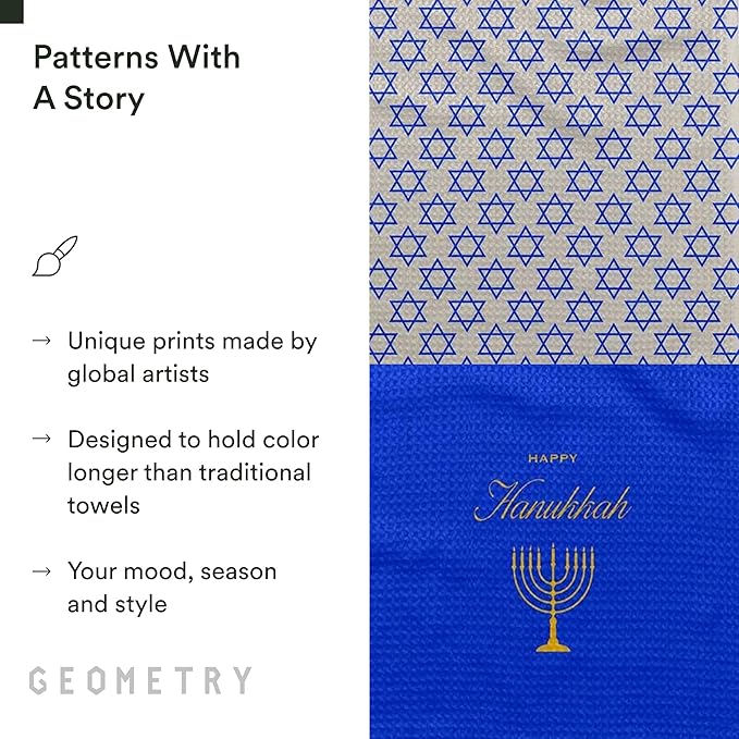 GEOMETRY Christmas Kitchen Towels - Quick Dry Microfiber Cloth Dish Towels for Kitchen Drying - Premium Quick Dry Towel, 2-Pack Set (Davids Star + Happy Hanukkah (Hanukkah Happiness)