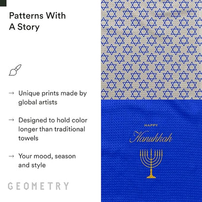 GEOMETRY Christmas Kitchen Towels - Quick Dry Microfiber Cloth Dish Towels for Kitchen Drying - Premium Quick Dry Towel, 2-Pack Set (Davids Star + Happy Hanukkah (Hanukkah Happiness)