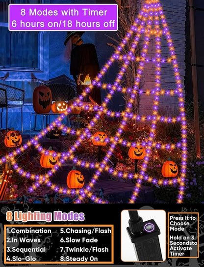 Spider Webs Halloween Decorations Lights - 550 LEDs Outdoor Giant Halloween Decor Lights with16.4ft,4ft Spider,8 Modes,Waterproof&Timer for Yard Porch Garden,Outside Party (Without Big Spider)