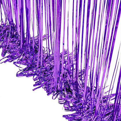 BRAVESHINE Purple Tinsel Foil Fringe Curtains - 2Pcs 3.2x8.2ft Metallic Streamers Backdrop for Christmas/Hunters/Girl/Women/Birthdays/Bridal Shower/Bachelorette/Anniversary/Engagement Party Decor