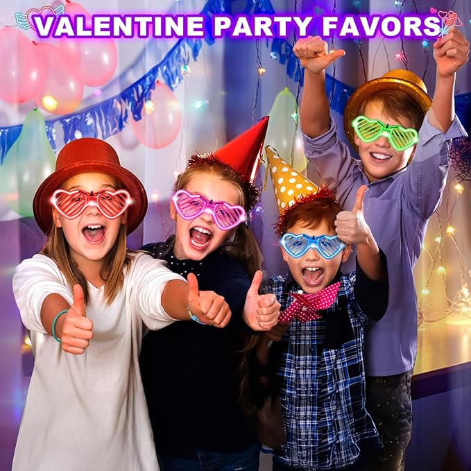 Shemira Valentines Cards for Kids Classroom, 24 Pack Valentines Day Cards with Light Up Glasses, Valentines Day Cards Gifts for Kids School Classroom Exchange, Valentines Gifts for School
