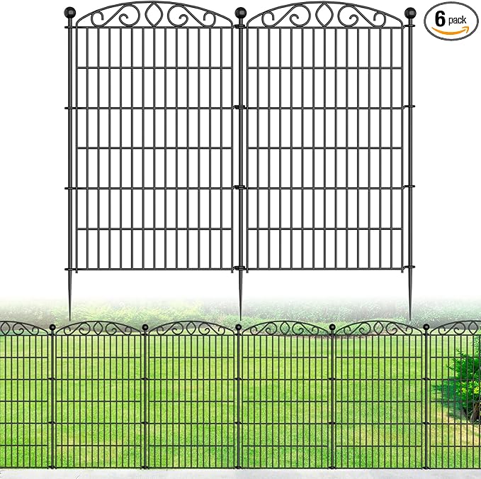 Decorative Garden Fence 6 Panel - 42in H x 12.78ft L, No Dig Rustproof Metal Tall Animal Barrier for Dogs Rabbits, Outdoor Border for Yard, Patio, and Flower Beds