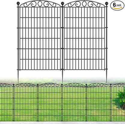 Decorative Garden Fence 6 Panel - 42in H x 12.78ft L, No Dig Rustproof Metal Tall Animal Barrier for Dogs Rabbits, Outdoor Border for Yard, Patio, and Flower Beds