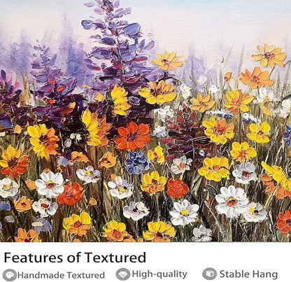 Ardemy Wildflower Wall Art Canvas Living Room Framed Daisy Floral Large Colorful Pictures Wall Decor Textured Purple Paintings Artwork for Walls Bedroom Home Office, 40"x20"