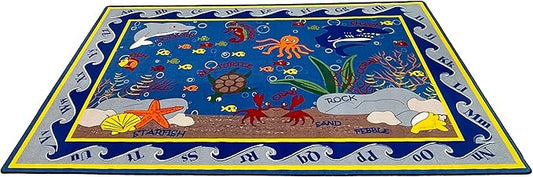 Fish in The Sea Educational Rug 4' x 6' Rectangle, Alphabet Nursery Area Rug for Kids | Learning Rug for Children's Classroom | Kids Playroom Rug | School Carpet for Kids